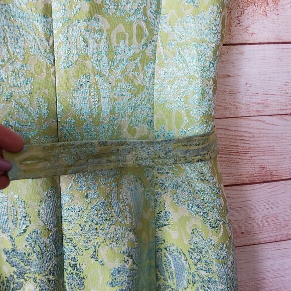 Ricki Freeman Teri Jon Floral Brocade Metallic Embellished Belt Sheath Dress - Picture 12 of 12